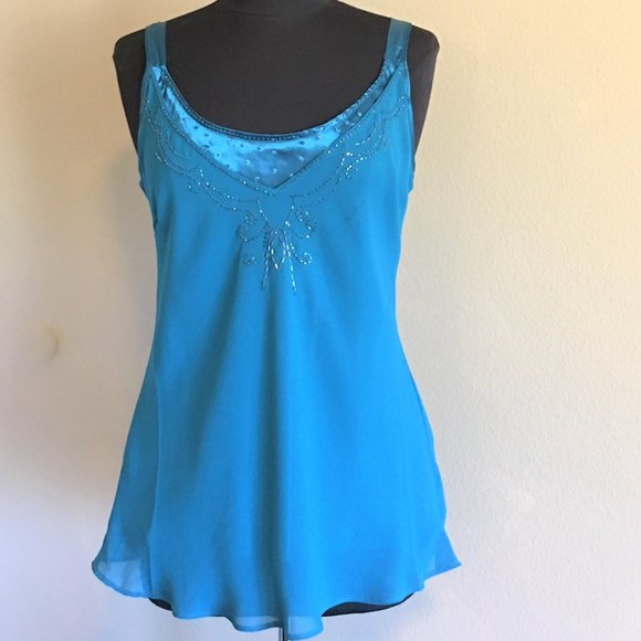 Vibrant blue sequin and bead adorned layered top - Picture 2 of 14